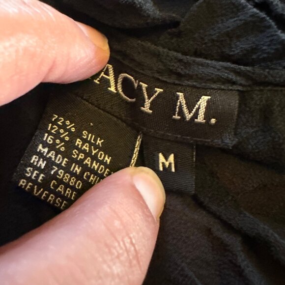 Tracy M. Black Silk Blend Ruffle Front Long Sleeve Top M - Picture 6 of 7